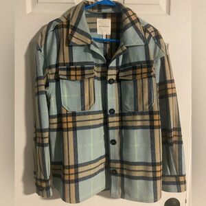 Avec Les Filles Plaid Shacket in Blue and Brown